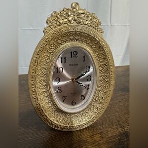 Vintage BULOVA Gold Ornate Floral Art Nouveau Desk Clock